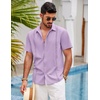 image:imageCOOFANDY Mens Short Sleeve Cuban Guayabera Shirt Casual Summer Beach Button Down ShirtsLight Purple