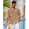image:imageCOOFANDY Mens Short Sleeve Cuban Guayabera Shirt Casual Summer Beach Button Down ShirtsLight Tan