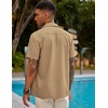 image:imageCOOFANDY Mens Short Sleeve Cuban Guayabera Shirt Casual Summer Beach Button Down ShirtsLight Tan