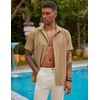 image:imageCOOFANDY Mens Short Sleeve Cuban Guayabera Shirt Casual Summer Beach Button Down ShirtsLight Tan