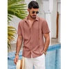 image:imageCOOFANDY Mens Short Sleeve Cuban Guayabera Shirt Casual Summer Beach Button Down ShirtsPink