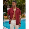 image:imageCOOFANDY Mens Short Sleeve Cuban Guayabera Shirt Casual Summer Beach Button Down ShirtsRed