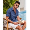 image:imageCOOFANDY Mens Short Sleeve Cuban Guayabera Shirt Casual Summer Beach Button Down ShirtsRoyal Blue