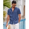 image:imageCOOFANDY Mens Short Sleeve Cuban Guayabera Shirt Casual Summer Beach Button Down ShirtsRoyal Blue