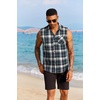 image:imageCOOFANDY Mens Sleeveless Flannel Shirt Casual Summer Tank Top Button Up Sleeveless Beach Shirts with Chest PocketBluegreen