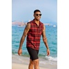 image:imageCOOFANDY Mens Sleeveless Flannel Shirt Casual Summer Tank Top Button Up Sleeveless Beach Shirts with Chest PocketRed