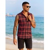 image:imageCOOFANDY Mens Sleeveless Flannel Shirt Casual Summer Tank Top Button Up Sleeveless Beach Shirts with Chest PocketRed
