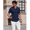 image:imageCOOFANDY Mens V Neck Polo Shirts Short Sleeve Golf TShirts Ribbed Knit Soft TeesNavy Blue