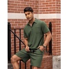 image:imageCOOFANDY Mens Waffle Knit Polo Shirt and Shorts Set 2 Pieces Outfits Summer Suit Casual Tracksuit with PocketsArmy Green