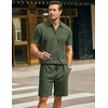 image:imageCOOFANDY Mens Waffle Knit Polo Shirt and Shorts Set 2 Pieces Outfits Summer Suit Casual Tracksuit with PocketsArmy Green