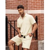 image:imageCOOFANDY Mens Waffle Knit Polo Shirt and Shorts Set 2 Pieces Outfits Summer Suit Casual Tracksuit with PocketsBeige