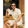 image:imageCOOFANDY Mens Waffle Knit Polo Shirt and Shorts Set 2 Pieces Outfits Summer Suit Casual Tracksuit with PocketsBeige