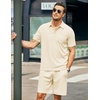 image:imageCOOFANDY Mens Waffle Knit Polo Shirt and Shorts Set 2 Pieces Outfits Summer Suit Casual Tracksuit with PocketsBeige