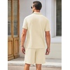 image:imageCOOFANDY Mens Waffle Knit Polo Shirt and Shorts Set 2 Pieces Outfits Summer Suit Casual Tracksuit with PocketsBeige