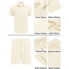 image:imageCOOFANDY Mens Waffle Knit Polo Shirt and Shorts Set 2 Pieces Outfits Summer Suit Casual Tracksuit with PocketsBeige