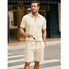 image:imageCOOFANDY Mens Waffle Knit Polo Shirt and Shorts Set 2 Pieces Outfits Summer Suit Casual Tracksuit with PocketsBeige