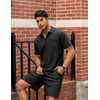 image:imageCOOFANDY Mens Waffle Knit Polo Shirt and Shorts Set 2 Pieces Outfits Summer Suit Casual Tracksuit with PocketsBlack