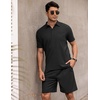image:imageCOOFANDY Mens Waffle Knit Polo Shirt and Shorts Set 2 Pieces Outfits Summer Suit Casual Tracksuit with PocketsBlack