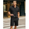 image:imageCOOFANDY Mens Waffle Knit Polo Shirt and Shorts Set 2 Pieces Outfits Summer Suit Casual Tracksuit with PocketsBlack