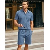 image:imageCOOFANDY Mens Waffle Knit Polo Shirt and Shorts Set 2 Pieces Outfits Summer Suit Casual Tracksuit with PocketsBlue