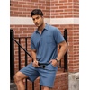 image:imageCOOFANDY Mens Waffle Knit Polo Shirt and Shorts Set 2 Pieces Outfits Summer Suit Casual Tracksuit with PocketsBlue
