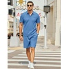 image:imageCOOFANDY Mens Waffle Knit Polo Shirt and Shorts Set 2 Pieces Outfits Summer Suit Casual Tracksuit with PocketsBlue1