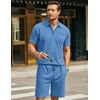 image:imageCOOFANDY Mens Waffle Knit Polo Shirt and Shorts Set 2 Pieces Outfits Summer Suit Casual Tracksuit with PocketsBlue1