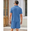 image:imageCOOFANDY Mens Waffle Knit Polo Shirt and Shorts Set 2 Pieces Outfits Summer Suit Casual Tracksuit with PocketsBlue1