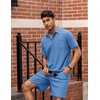 image:imageCOOFANDY Mens Waffle Knit Polo Shirt and Shorts Set 2 Pieces Outfits Summer Suit Casual Tracksuit with PocketsBlue1