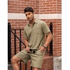 image:imageCOOFANDY Mens Waffle Knit Polo Shirt and Shorts Set 2 Pieces Outfits Summer Suit Casual Tracksuit with PocketsKhaki