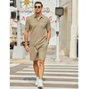 image:imageCOOFANDY Mens Waffle Knit Polo Shirt and Shorts Set 2 Pieces Outfits Summer Suit Casual Tracksuit with PocketsKhaki