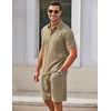 image:imageCOOFANDY Mens Waffle Knit Polo Shirt and Shorts Set 2 Pieces Outfits Summer Suit Casual Tracksuit with PocketsKhaki