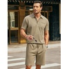 image:imageCOOFANDY Mens Waffle Knit Polo Shirt and Shorts Set 2 Pieces Outfits Summer Suit Casual Tracksuit with PocketsKhaki