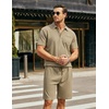 image:imageCOOFANDY Mens Waffle Knit Polo Shirt and Shorts Set 2 Pieces Outfits Summer Suit Casual Tracksuit with PocketsKhaki