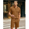 image:imageCOOFANDY Mens Waffle Knit Polo Shirt and Shorts Set 2 Pieces Outfits Summer Suit Casual Tracksuit with PocketsLight Brown