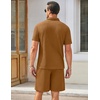 image:imageCOOFANDY Mens Waffle Knit Polo Shirt and Shorts Set 2 Pieces Outfits Summer Suit Casual Tracksuit with PocketsLight Brown