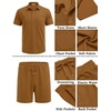 image:imageCOOFANDY Mens Waffle Knit Polo Shirt and Shorts Set 2 Pieces Outfits Summer Suit Casual Tracksuit with PocketsLight Brown