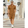 image:imageCOOFANDY Mens Waffle Knit Polo Shirt and Shorts Set 2 Pieces Outfits Summer Suit Casual Tracksuit with PocketsLight Brown