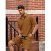 image:imageCOOFANDY Mens Waffle Knit Polo Shirt and Shorts Set 2 Pieces Outfits Summer Suit Casual Tracksuit with PocketsLight Brown