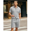 image:imageCOOFANDY Mens Waffle Knit Polo Shirt and Shorts Set 2 Pieces Outfits Summer Suit Casual Tracksuit with PocketsLight Grey