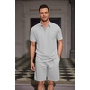 image:imageCOOFANDY Mens Waffle Knit Polo Shirt and Shorts Set 2 Pieces Outfits Summer Suit Casual Tracksuit with PocketsLight Grey