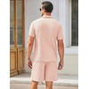 image:imageCOOFANDY Mens Waffle Knit Polo Shirt and Shorts Set 2 Pieces Outfits Summer Suit Casual Tracksuit with PocketsLight Pink