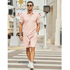 image:imageCOOFANDY Mens Waffle Knit Polo Shirt and Shorts Set 2 Pieces Outfits Summer Suit Casual Tracksuit with PocketsLight Pink