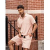 image:imageCOOFANDY Mens Waffle Knit Polo Shirt and Shorts Set 2 Pieces Outfits Summer Suit Casual Tracksuit with PocketsLight Pink
