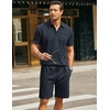 image:imageCOOFANDY Mens Waffle Knit Polo Shirt and Shorts Set 2 Pieces Outfits Summer Suit Casual Tracksuit with PocketsNavy Blue
