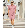 image:imageCOOFANDY Mens Waffle Knit Polo Shirt and Shorts Set 2 Pieces Outfits Summer Suit Casual Tracksuit with PocketsPale Pink
