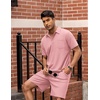 image:imageCOOFANDY Mens Waffle Knit Polo Shirt and Shorts Set 2 Pieces Outfits Summer Suit Casual Tracksuit with PocketsPale Pink