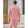image:imageCOOFANDY Mens Waffle Knit Polo Shirt and Shorts Set 2 Pieces Outfits Summer Suit Casual Tracksuit with PocketsPale Pink