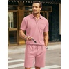 image:imageCOOFANDY Mens Waffle Knit Polo Shirt and Shorts Set 2 Pieces Outfits Summer Suit Casual Tracksuit with PocketsPale Pink