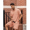 image:imageCOOFANDY Mens Waffle Knit Polo Shirt and Shorts Set 2 Pieces Outfits Summer Suit Casual Tracksuit with PocketsPink